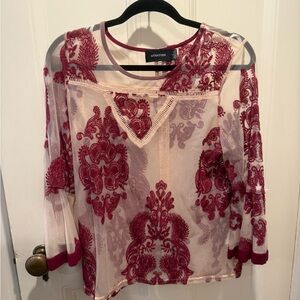 MINKPINK Women's Burgundy and Cream Sheer Blouse